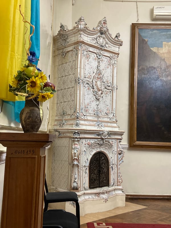 Inside an ornate Ukrainian cultural institution with art and history