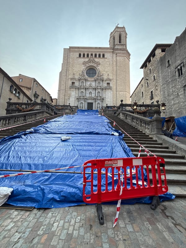 Inside and outside Girona Cathedral, scaffolding and all