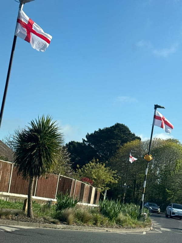 English flags wave in clear skies over Great Yarmouth
