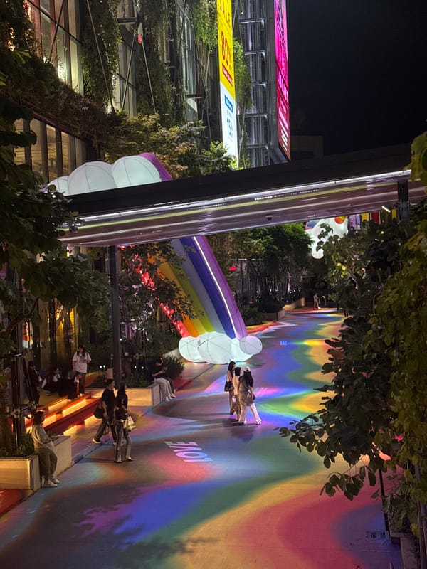 Bangkok pop-up art installation with unicorns and rainbow walkways