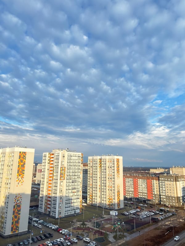 Colorful apartment buildings documented in Ufa residential area