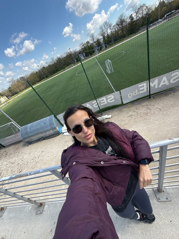 Woman takes morning selfie at Pleven sports complex