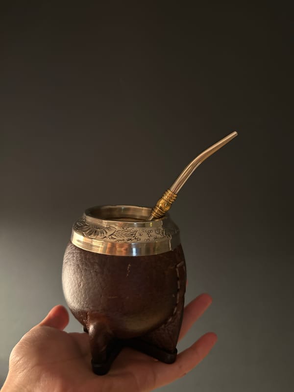 Man enjoys traditional yerba mate in Fethiye, Turkey