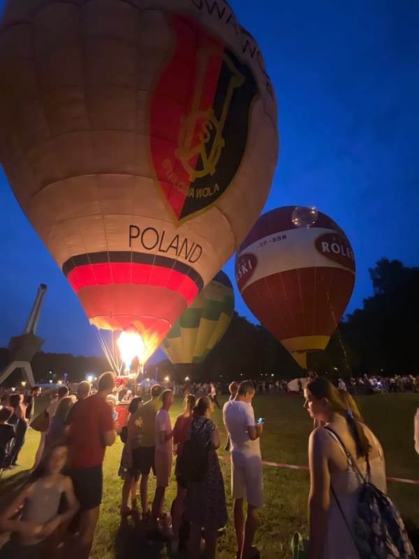 Hot air balloon festival lights up the evening sky in Tychy