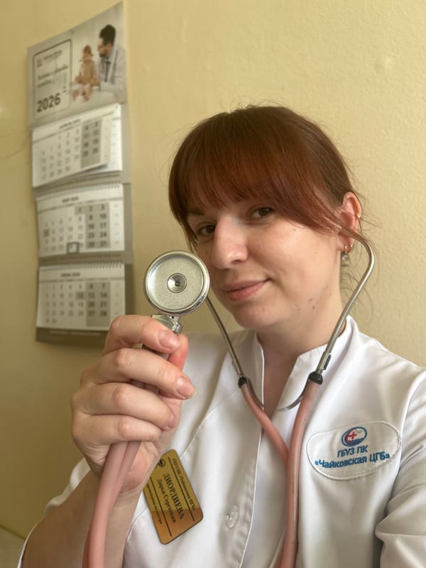 Russian healthcare worker documented during medical facility shift