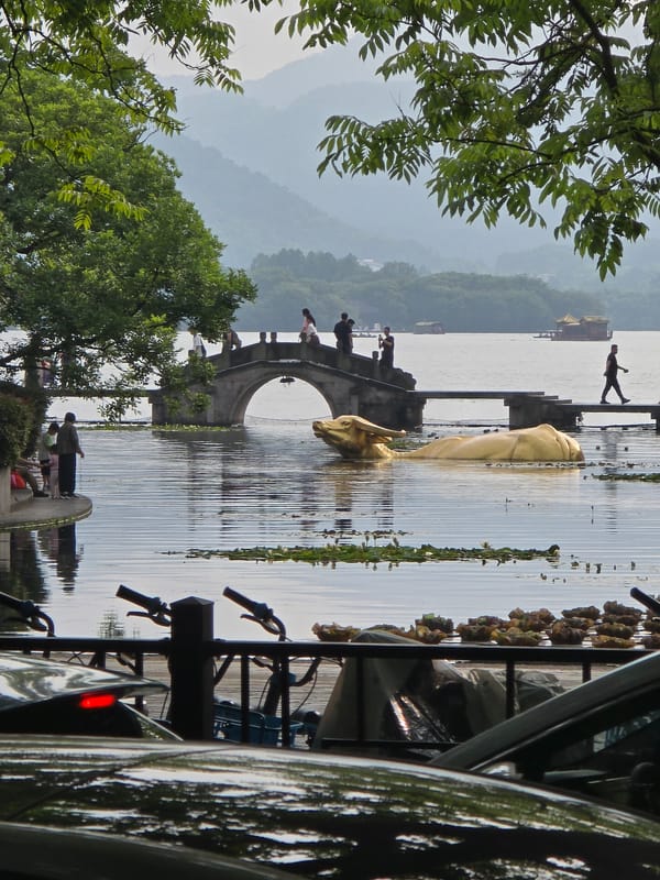 Misty lakeside morning captured in Hangzhou's Shangcheng District