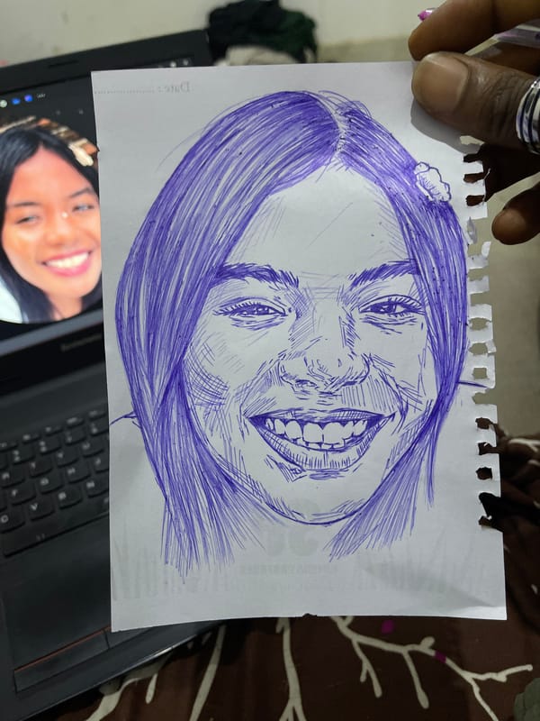 Pen-and-ink portrait sketches in progress, Abuja