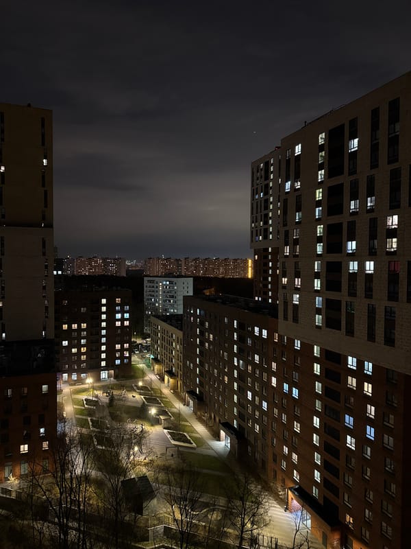 Moscow residential buildings illuminated during evening hours