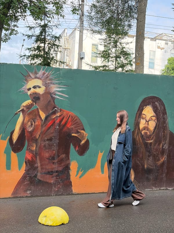 Afternoon drinks and a mural stop at a bar in Izhevsk