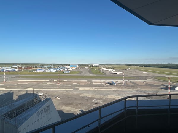 Clear-sky afternoon on the tarmac at Minsk Airport