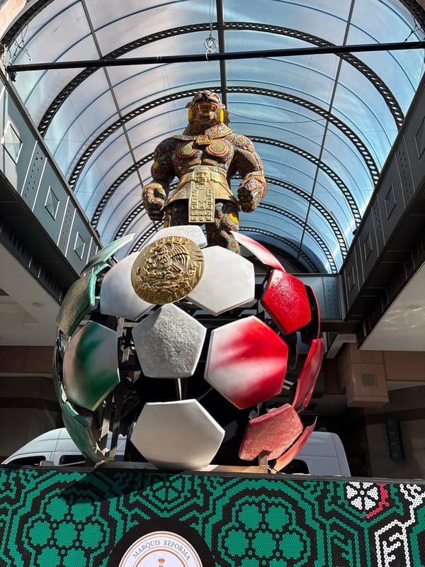 Beaded jaguar paw art installation observed in Mexico City