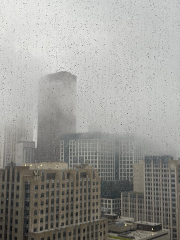 Chicago skyline disappears into fog and rain on July 4th