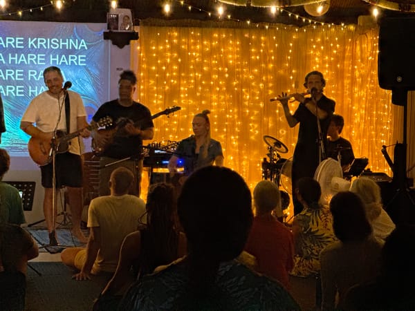 Hare Krishna kirtan gathering with live music in Ko Samui
