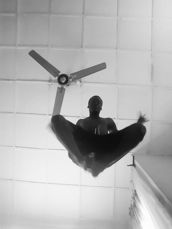 Indoor jump or fall beneath ceiling fan