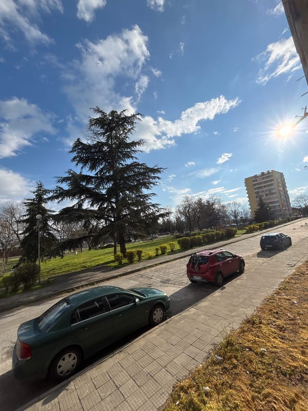 Sunny afternoon street views documented in Karlovo, Bulgaria