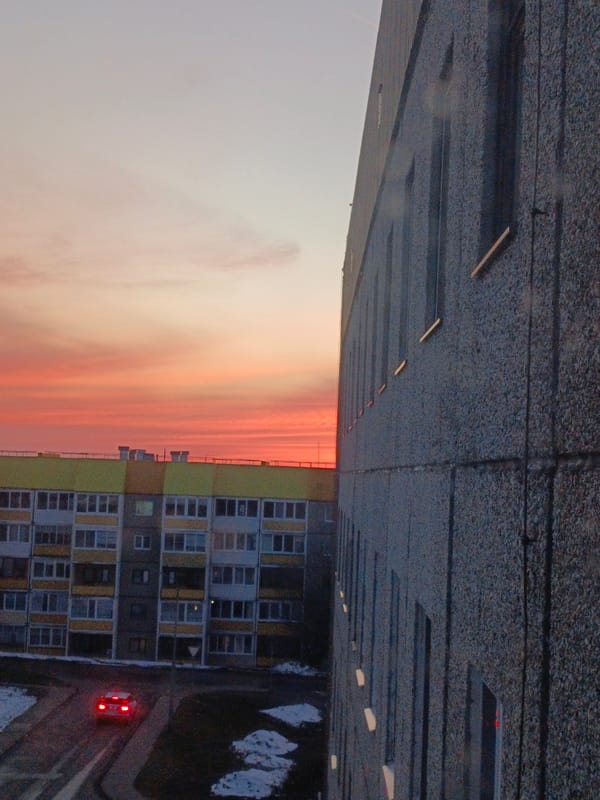 Vibrant sunset observed from building in Markovo, Russia