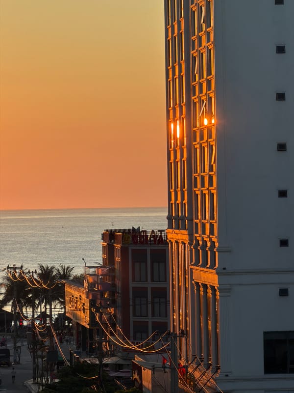 Da Nang coastline glows at sunset from two angles
