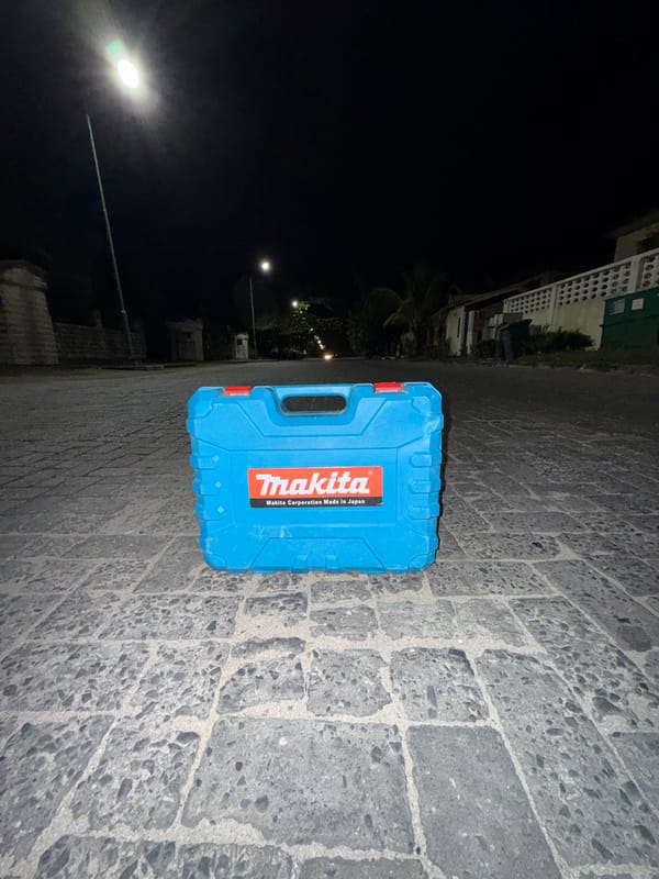 Blue Makita tool case spotted on pavement in Lagos