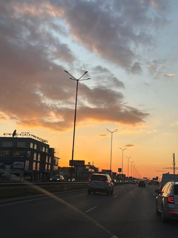 Dramatic sunset skies captured over Sofia highway