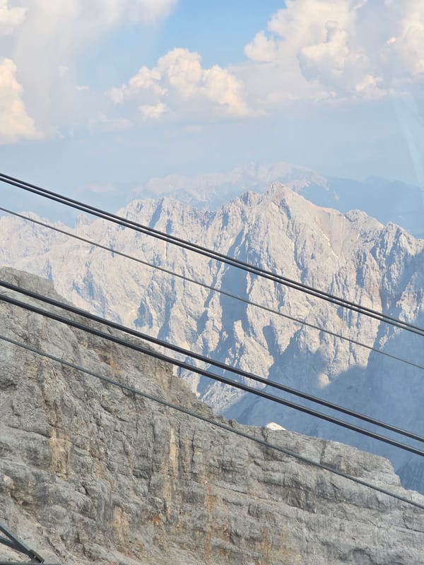 Cable car ride up the Zugspitze on a clear summer day