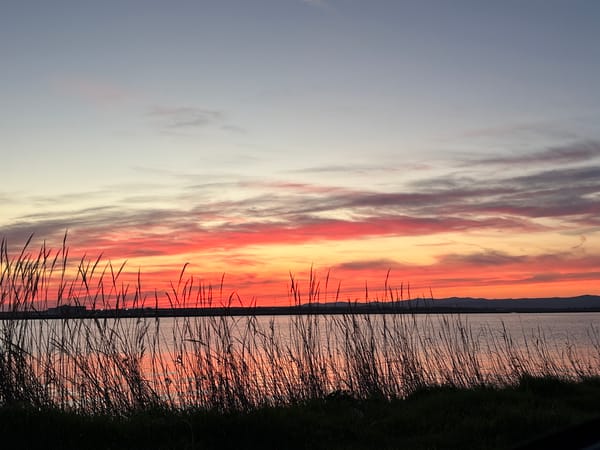 Sunset observed over water near Pomorie, Bulgaria