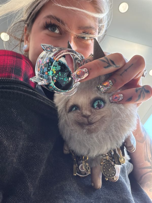 Woman holds cat plush toy in Montenegro village