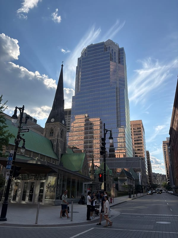 Place d'Armes and a crystal figurine shop in downtown Montreal