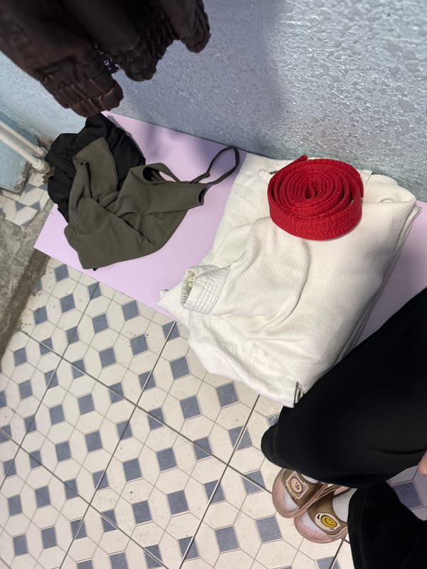 Martial arts gear arranged in Yerevan home