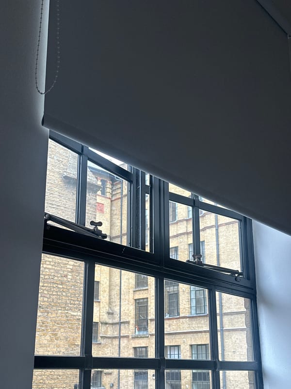 London resident views brick building through apartment window