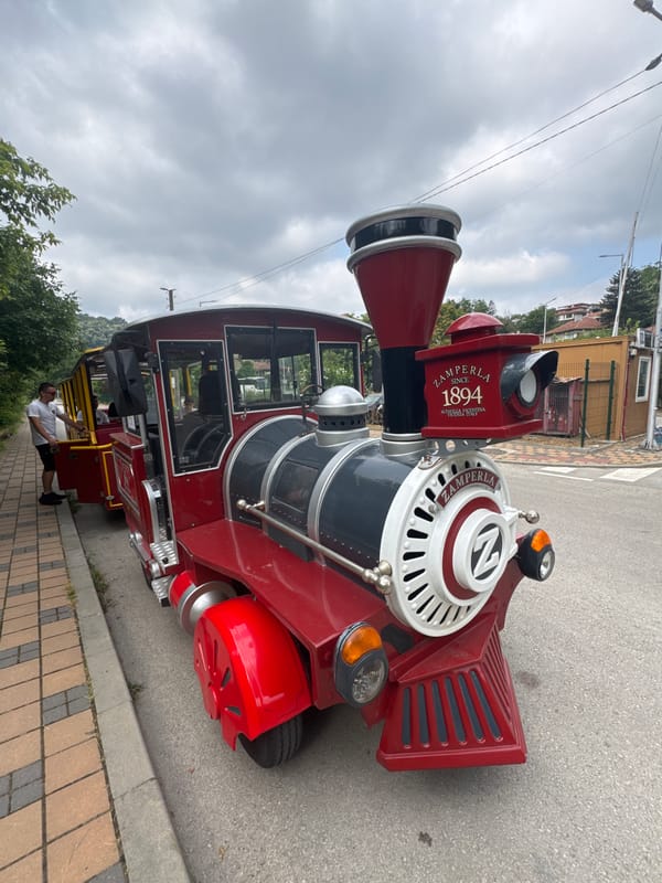Zamperla tourist train parked in Veliko Tarnovo streets