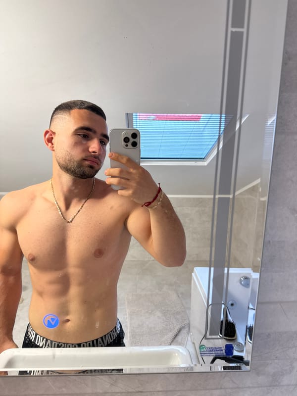 Man takes bathroom mirror selfies in Gabrovo, Bulgaria