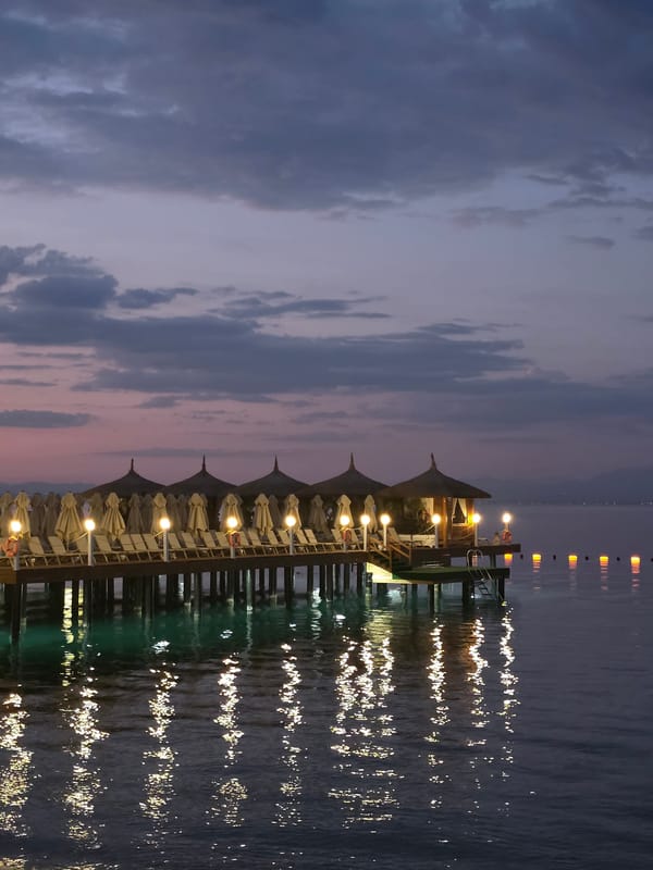 Resort night in Kemer: circus show, seafood, and coastal views