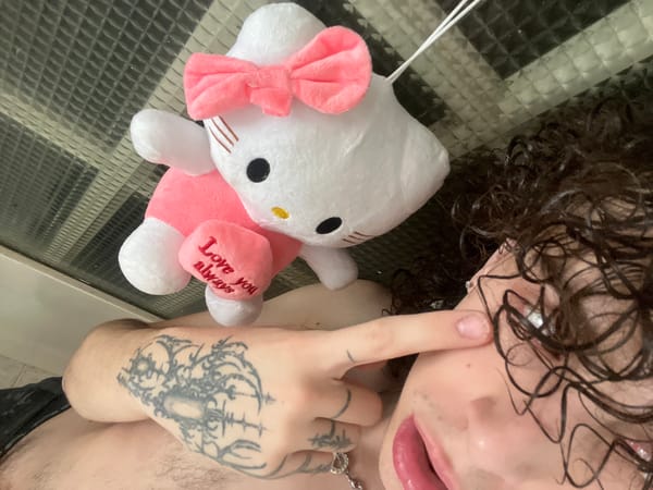 Person with Hello Kitty toy, paint-splattered clothes observed in Bahía Blanca