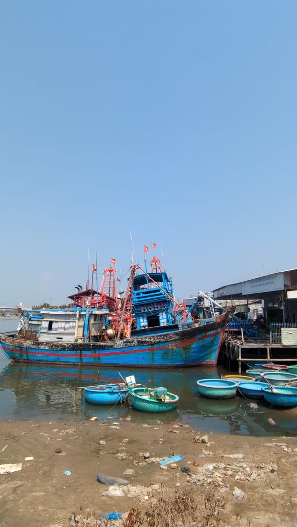 Fishing boats docked at Phan Rang harbor, Vietnam