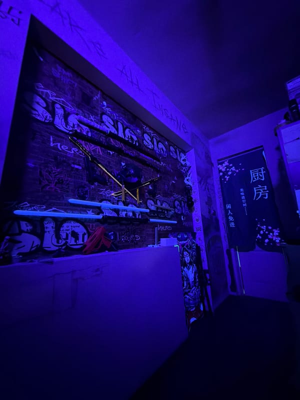 Neon-lit graffiti art space documented in Blagoevgrad, Bulgaria