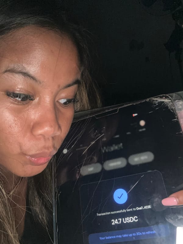 Woman documents crypto transfer on cracked phone in Jakarta