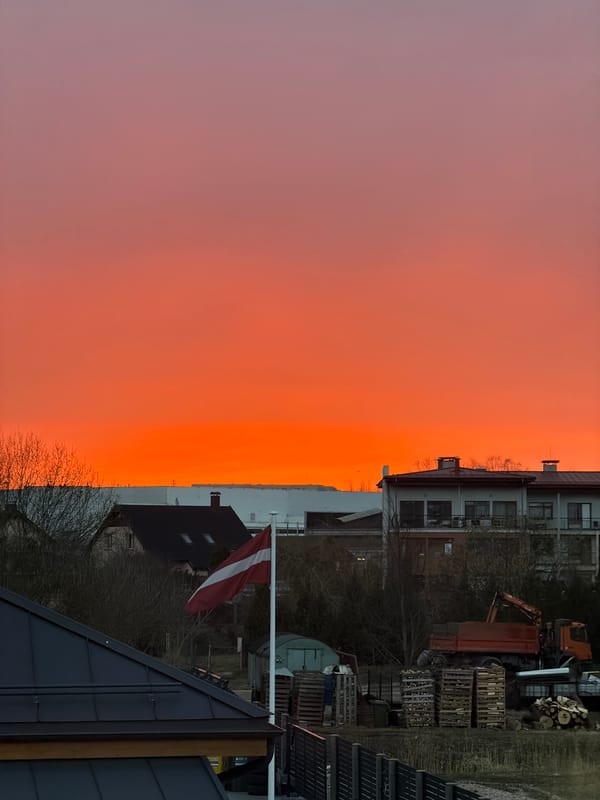 Woman documents home workout session during sunset in Latvia