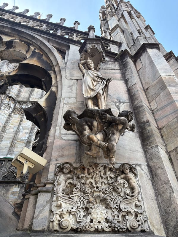 Morning tourism activity documented at Milan's Duomo cathedral