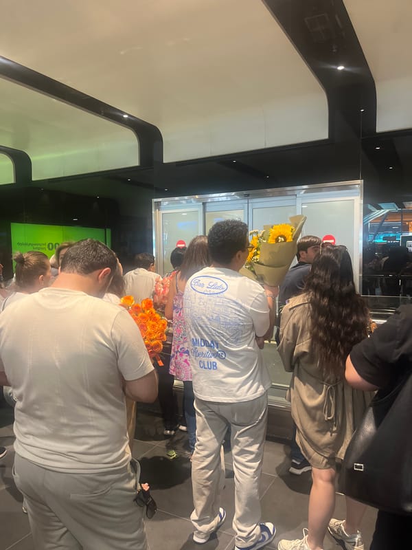 Arrivals crowd gathers at Yerevan's Zvartnots Airport with flowers