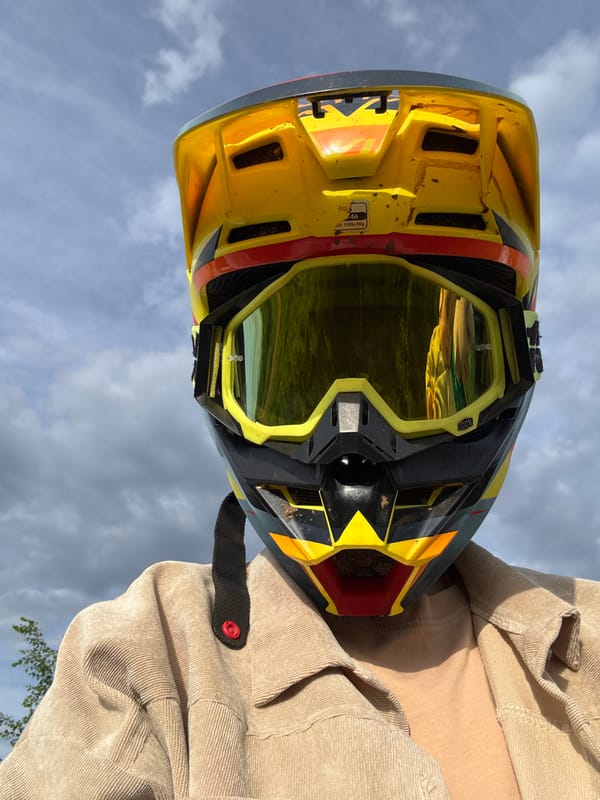 Motocross rider with baby and dirt bike in Votkinsk
