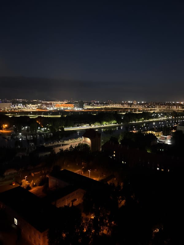 Nighttime Kaliningrad skyline, multiple angles, plus a Pikachu