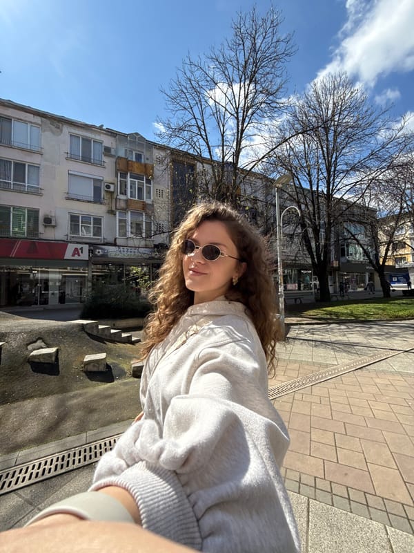 Selfie and street decorations captured in Razgrad, Bulgaria