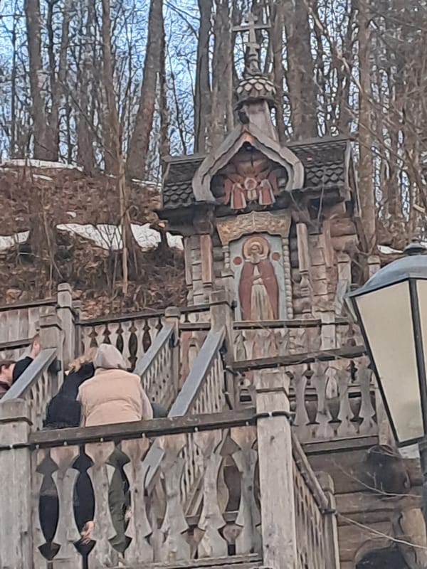 Visitor documents traditional Orthodox churches in Vzglyadnevo, Russia