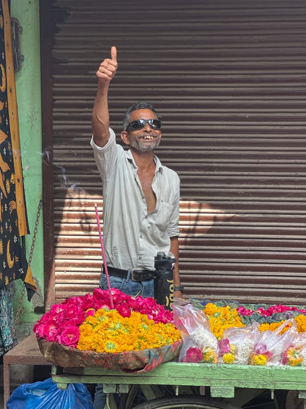 Street life and sacred spaces along Pushkar's old bazaar
