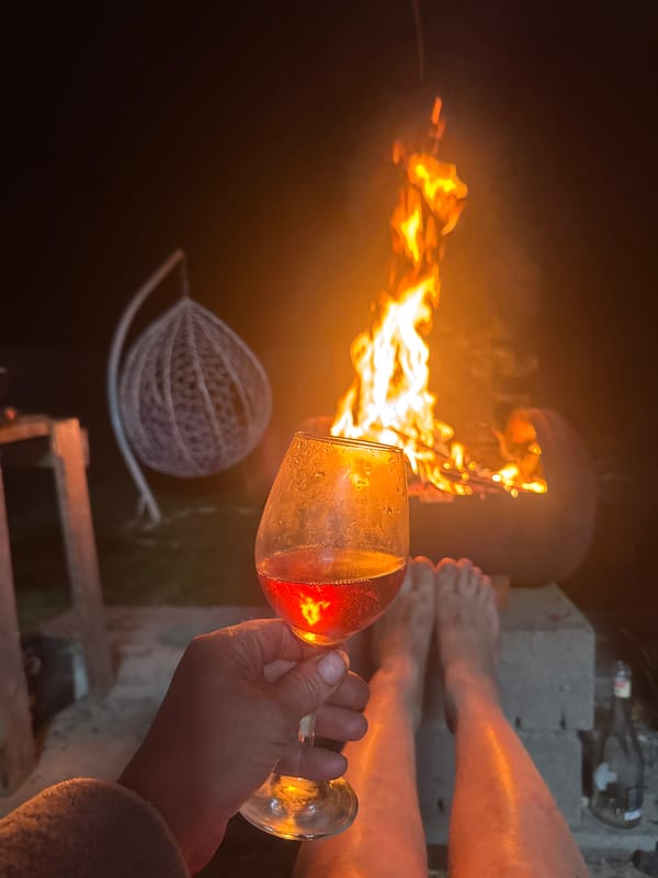Quiet evening by backyard fire pit in Chaikovsky, Russia