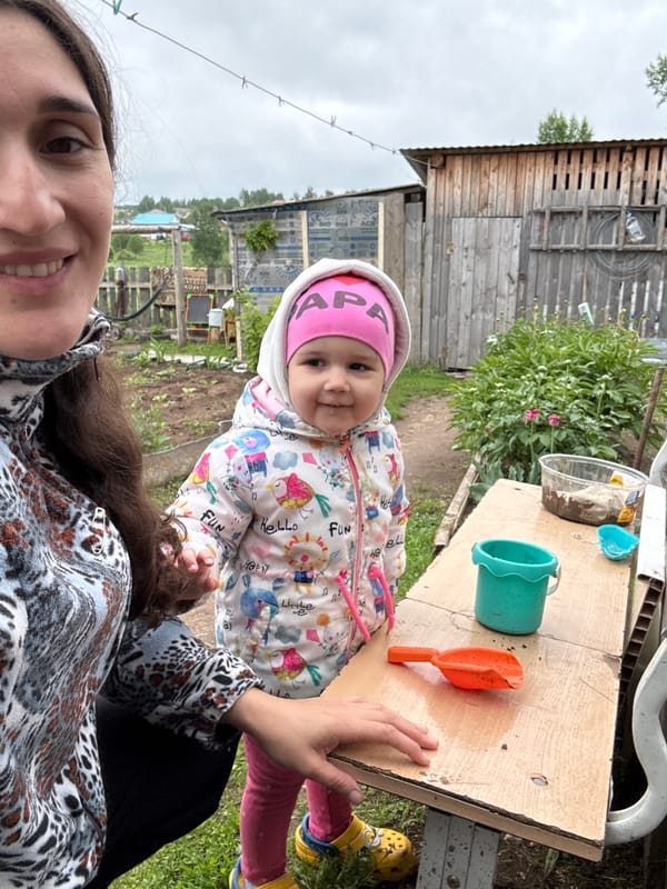 Morning Garden Visit Captured in Rural Russia