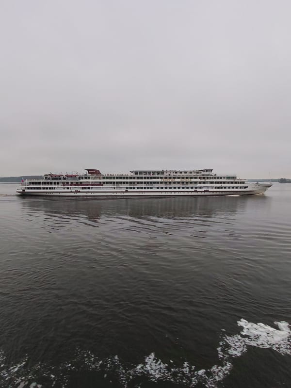 River cruise ship spotted sailing near Kalyazin, Russia