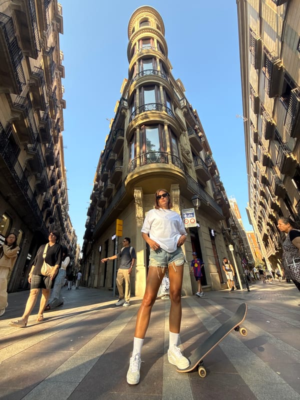 Skateboards and street dance on a Barcelona pedestrian street