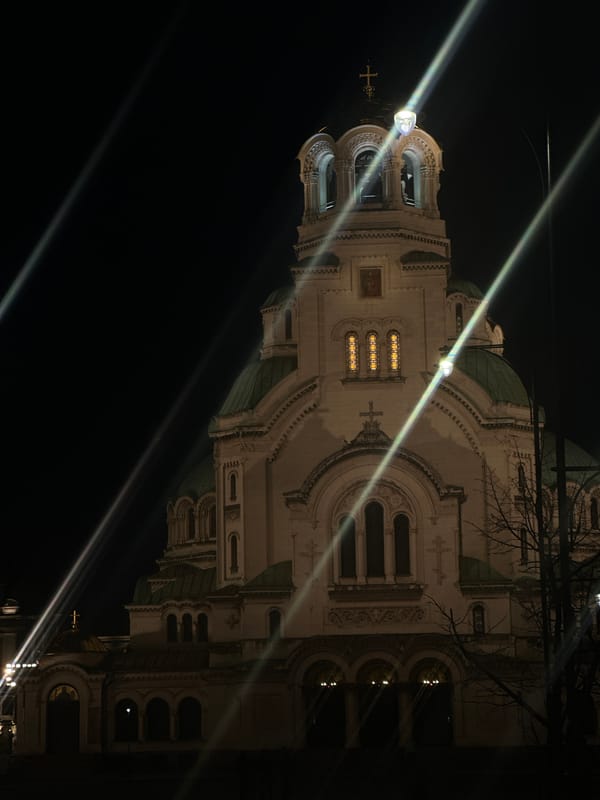 Evening street life documented across central Sofia landmarks