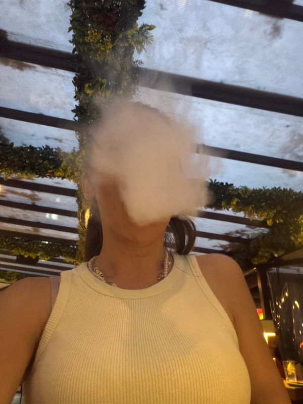 Sushi and hookah on a Sofia restaurant terrace, summer evening